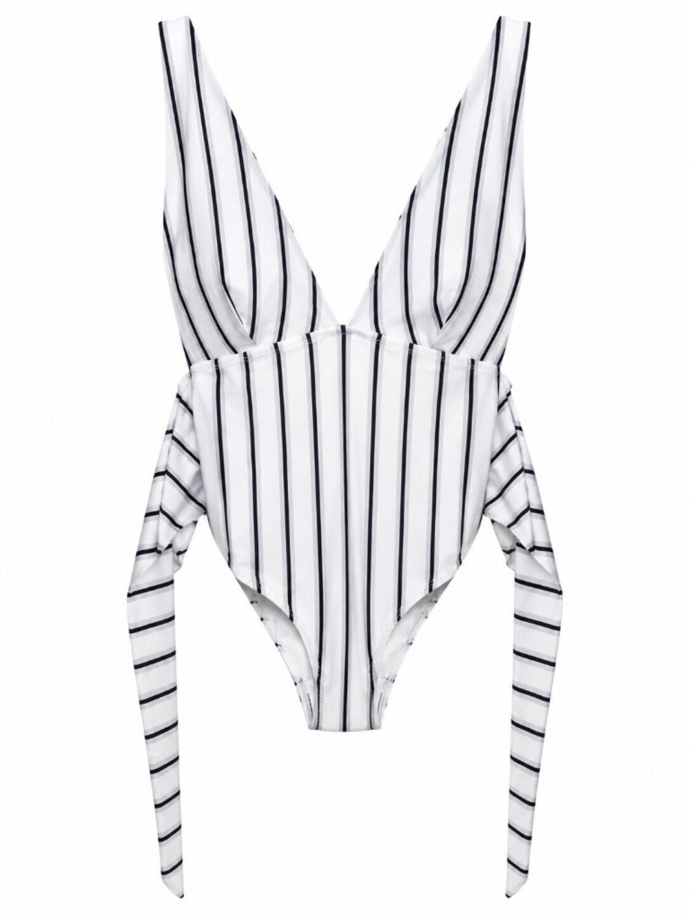 Cupshe White Black Striped One Piece Swimsuit Tie Sides NWT Size S